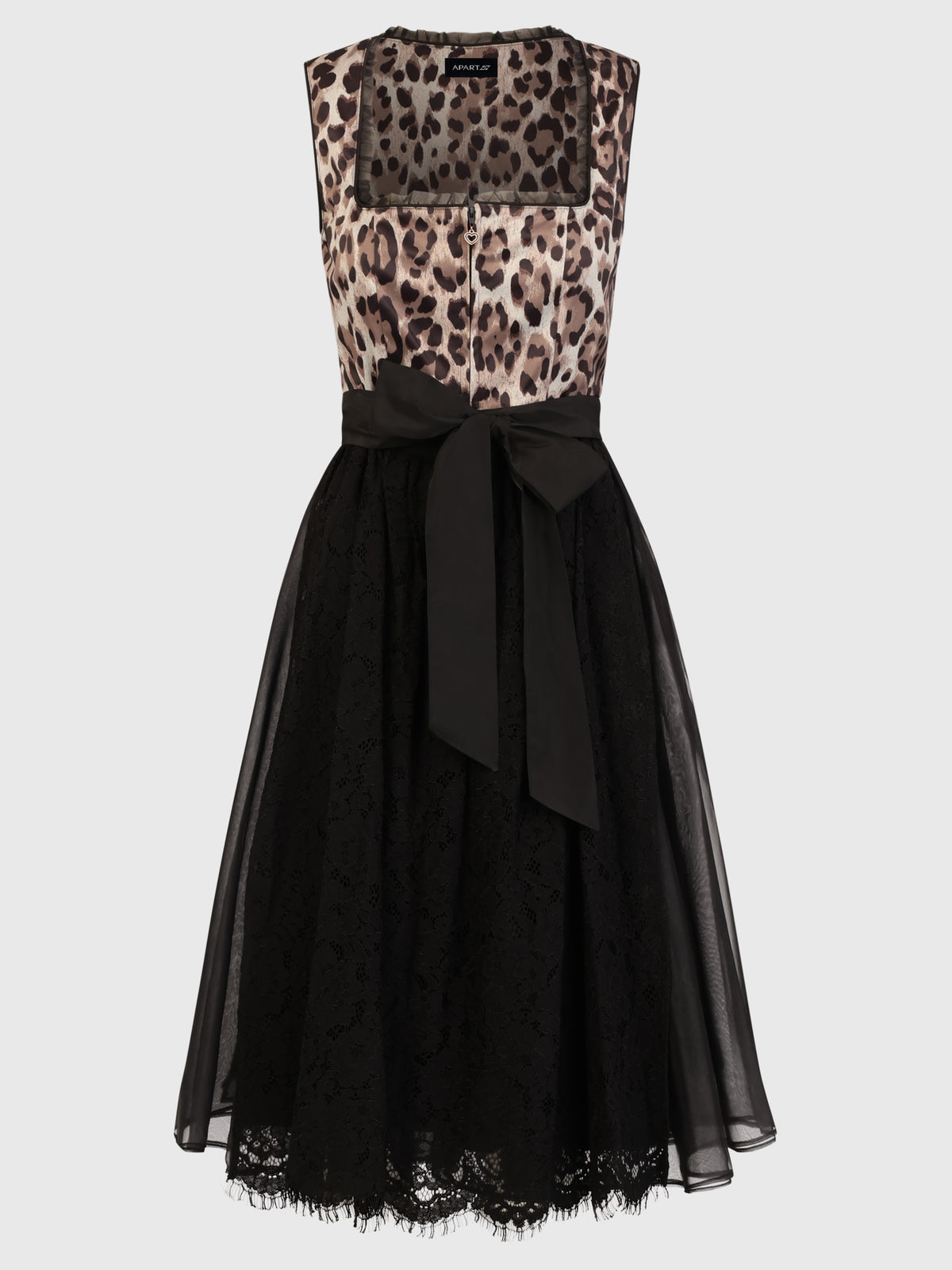 Dirndl aus Satin und Organza mit Spitzenschürze | schwarz-multicolor