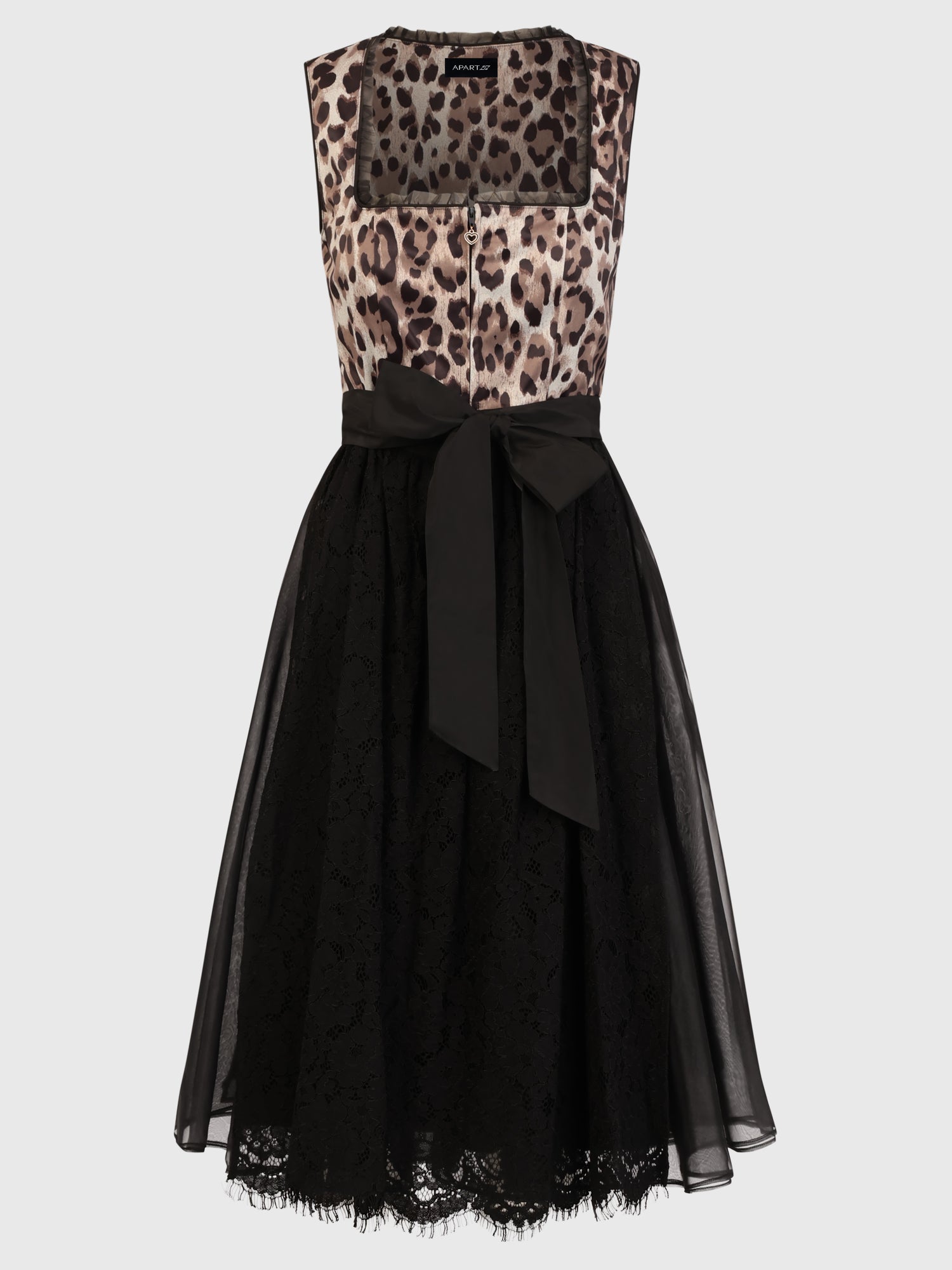 Dirndl aus Satin und Organza mit Spitzenschürze | schwarz-multicolor