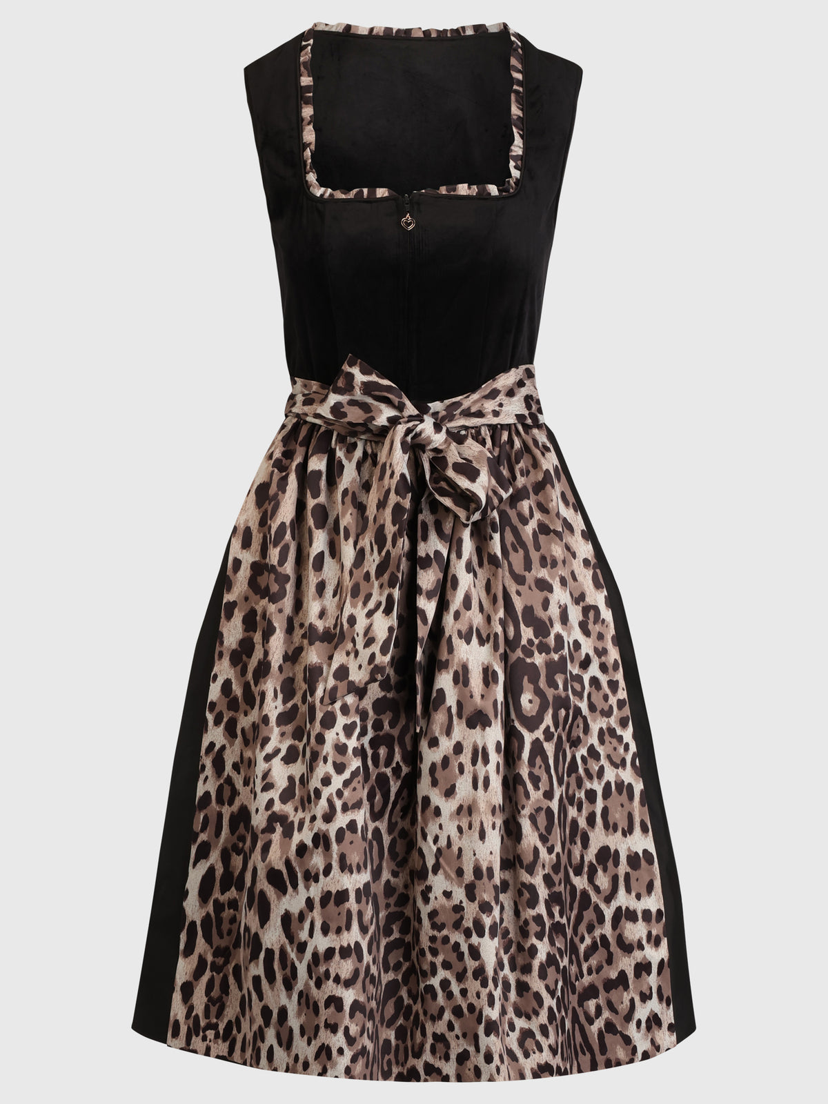 Dirndl aus Samt mit Leo-Schürze | schwarz-multicolor