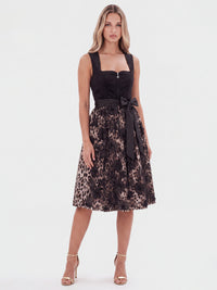 Dirndl aus Samt mit Tüllschürze | schwarz-multicolor