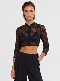 Dirndl-Bluse aus Spitze mit Stehkragen | schwarz