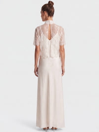 APART Langes Hochzeitskleid aus Satin mit Spitzenjäckchen | creme