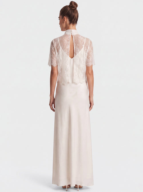 APART Langes Hochzeitskleid aus Satin mit Spitzenjäckchen | creme image 1
