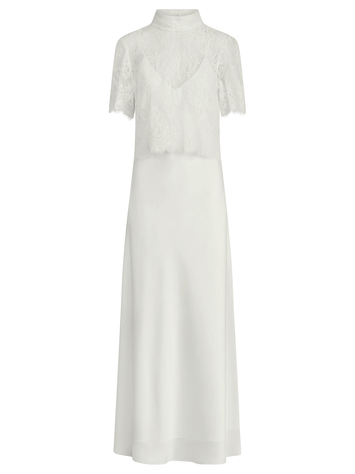 APART Langes Hochzeitskleid aus Satin mit Spitzenjäckchen | creme