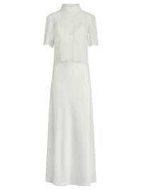 APART Langes Hochzeitskleid aus Satin mit Spitzenjäckchen | creme