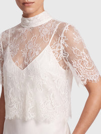 APART Langes Hochzeitskleid aus Satin mit Spitzenjäckchen | creme