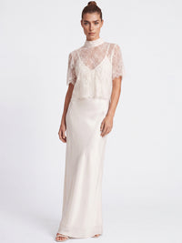 APART Langes Hochzeitskleid aus Satin mit Spitzenjäckchen | creme
