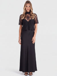 APART Langes Kleid aus Satin mit Spitzenjäckchen | schwarz