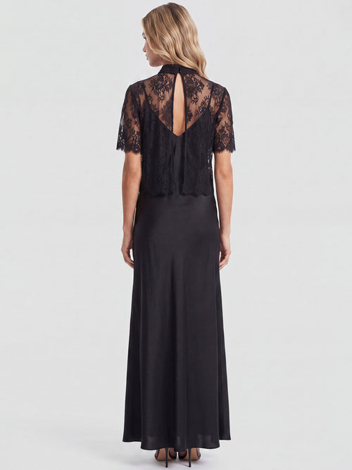 APART Langes Kleid aus Satin mit Spitzenjäckchen | schwarz image 1