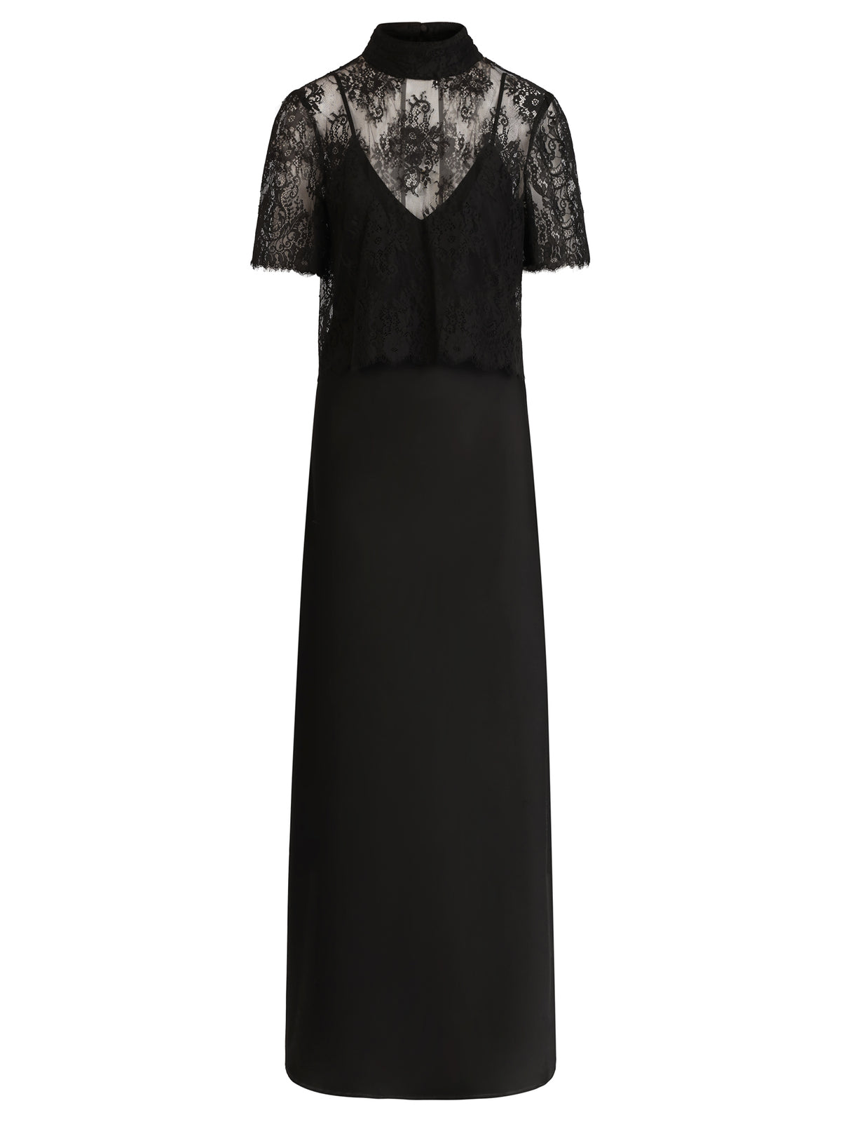 APART Langes Kleid aus Satin mit Spitzenjäckchen | schwarz