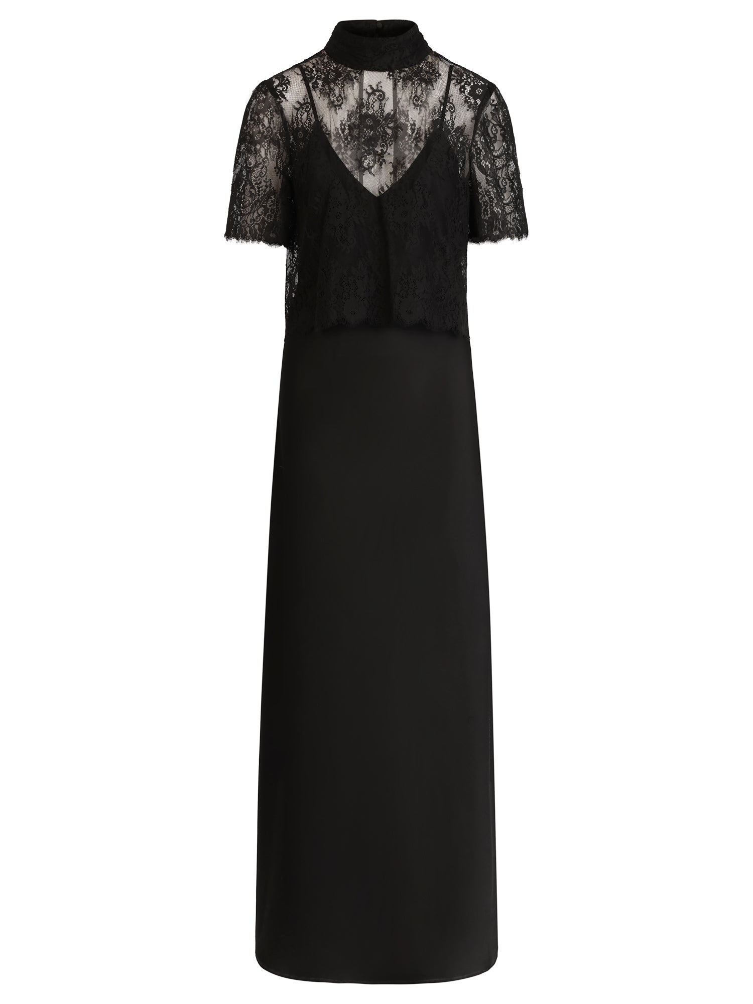 APART Langes Kleid aus Satin mit Spitzenjäckchen | schwarz