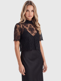 APART Langes Kleid aus Satin mit Spitzenjäckchen | schwarz