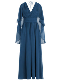 Abendkleid mit Drapierungen und Chiffonärmeln im Cape-Stil | petrol