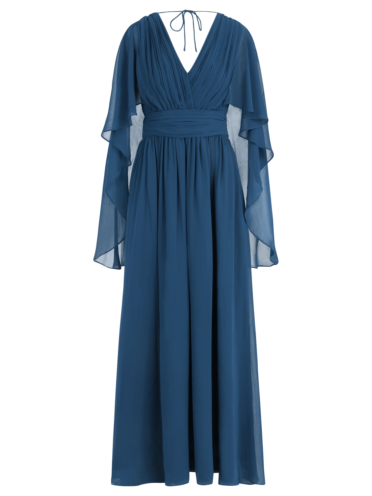 Abendkleid mit Drapierungen und Chiffonärmeln im Cape-Stil | petrol