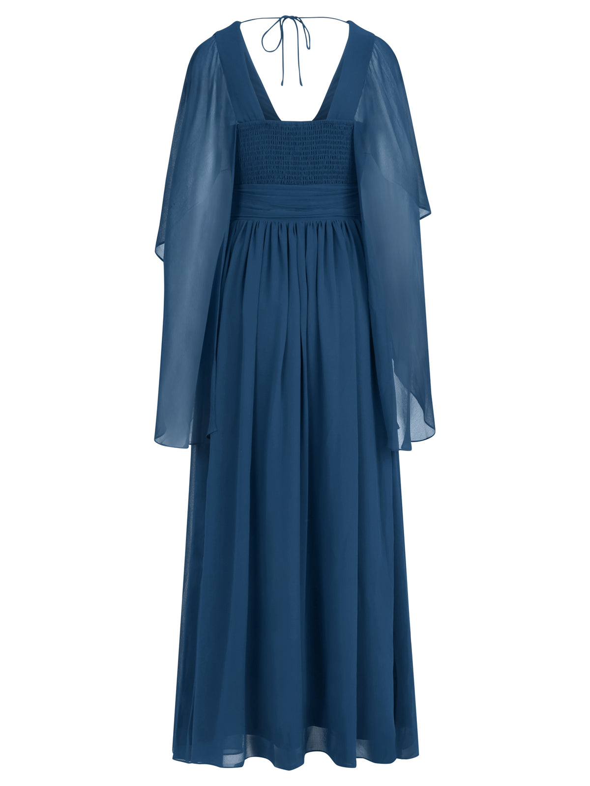 Abendkleid mit Drapierungen und Chiffonärmeln im Cape-Stil | petrol