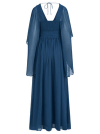 Abendkleid mit Drapierungen und Chiffonärmeln im Cape-Stil | petrol