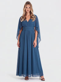 Abendkleid mit Drapierungen und Chiffonärmeln im Cape-Stil | petrol