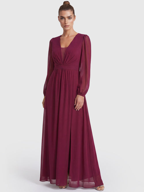 APART Langes Kleid aus Chiffon mit semitransparenten Ärmeln | weinrot image 1