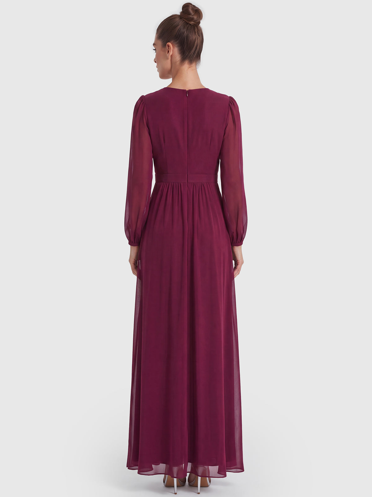 APART Langes Kleid aus Chiffon mit semitransparenten Ärmeln | weinrot