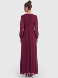 APART Langes Kleid aus Chiffon mit semitransparenten Ärmeln | weinrot