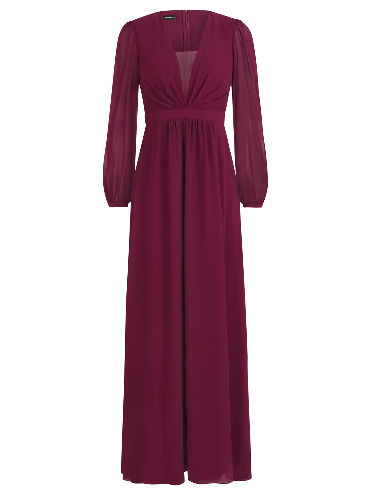 APART Langes Kleid aus Chiffon mit semitransparenten Ärmeln | weinrot