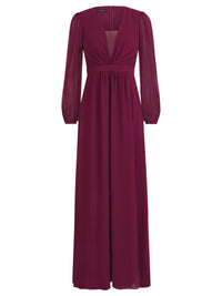 APART Langes Kleid aus Chiffon mit semitransparenten Ärmeln | weinrot