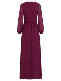 APART Langes Kleid aus Chiffon mit semitransparenten Ärmeln | weinrot