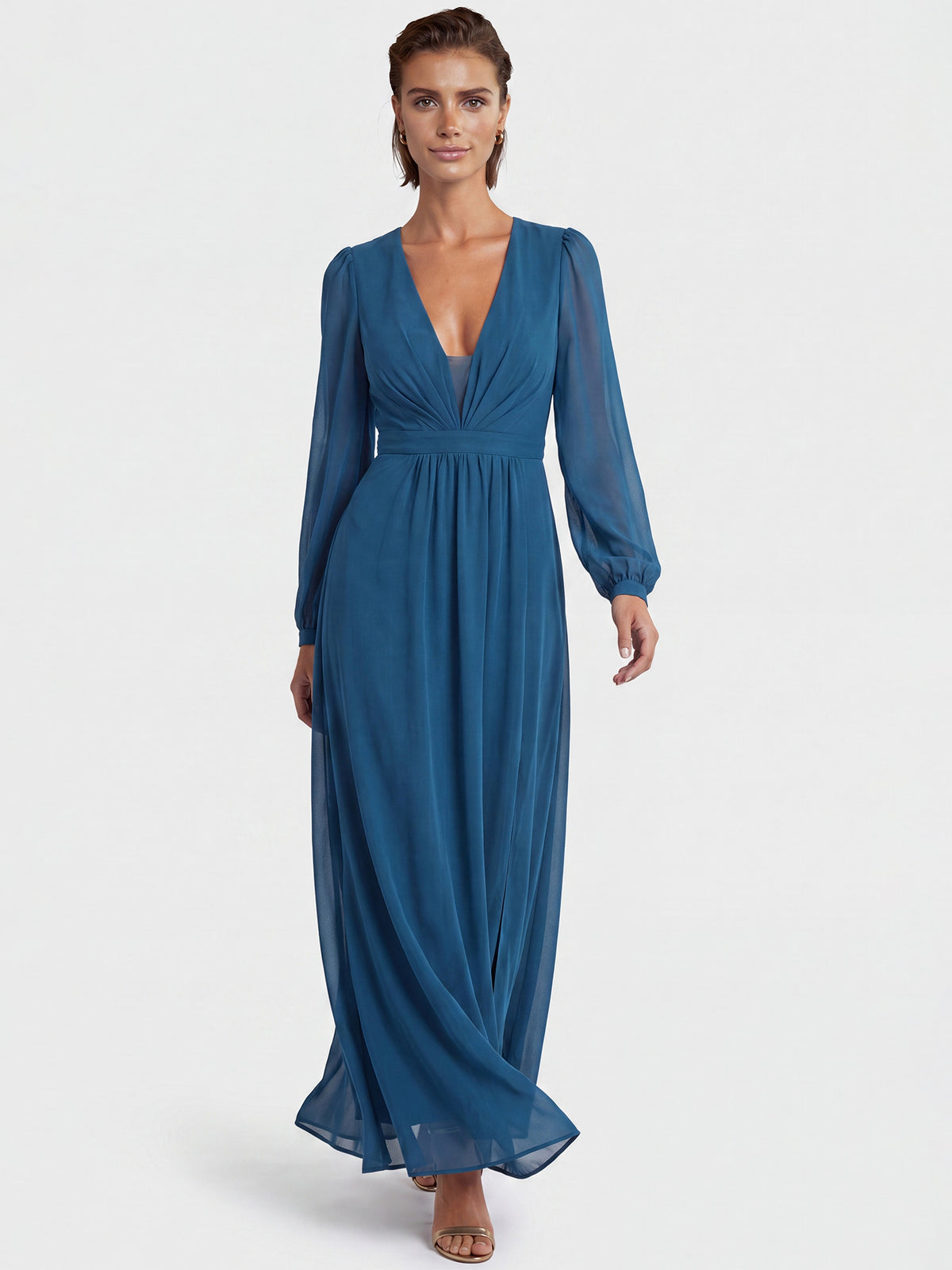 APART Langes Kleid aus Chiffon mit semitransparenten Ärmeln | petrol