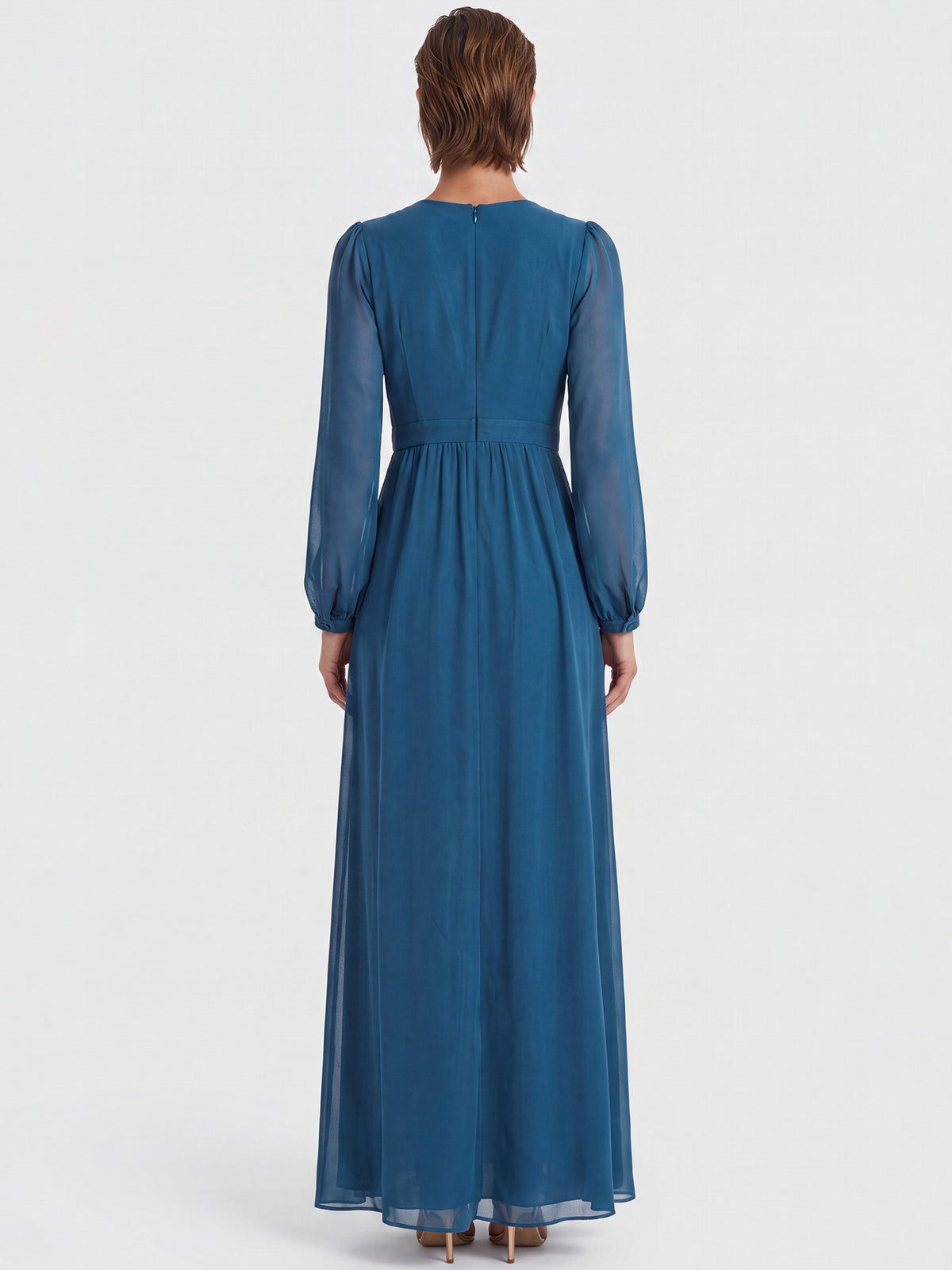 APART Langes Kleid aus Chiffon mit semitransparenten Ärmeln | petrol