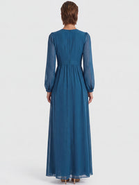 APART Langes Kleid aus Chiffon mit semitransparenten Ärmeln | petrol