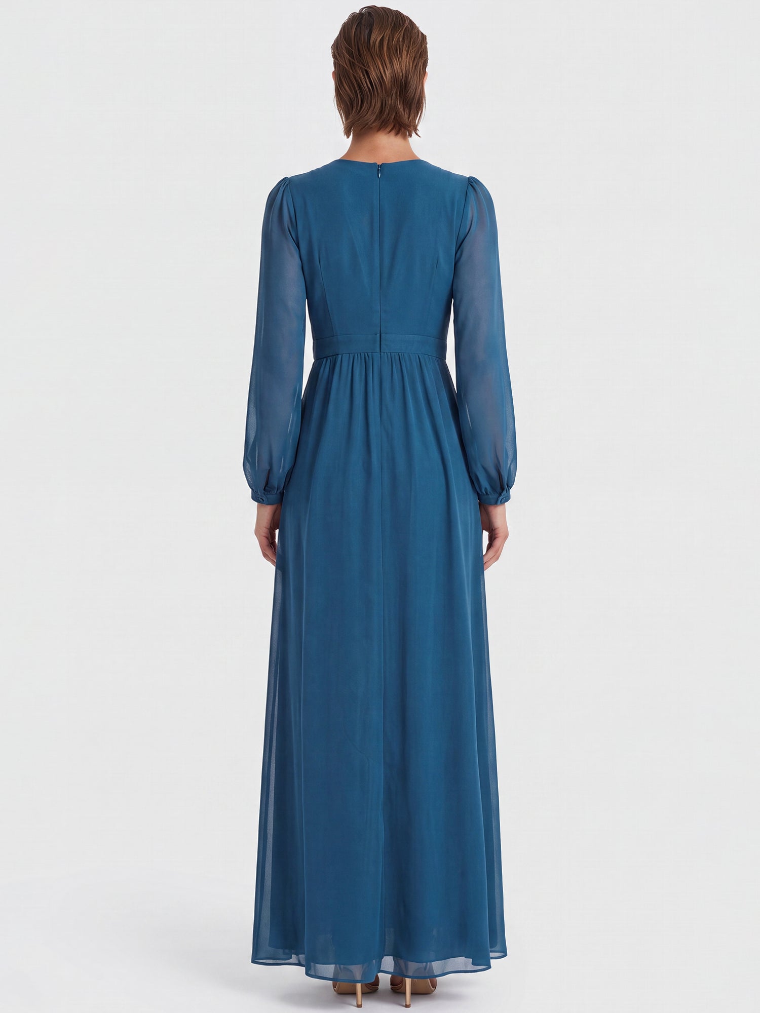 APART Langes Kleid aus Chiffon mit semitransparenten Ärmeln | petrol