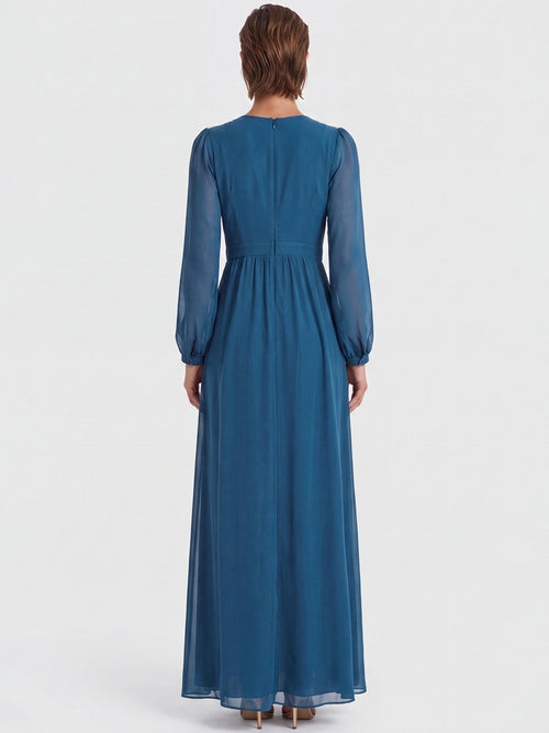 APART Langes Kleid aus Chiffon mit semitransparenten Ärmeln | petrol image 1