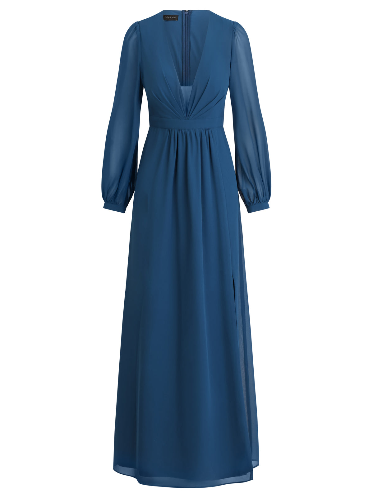 APART Langes Kleid aus Chiffon mit semitransparenten Ärmeln | petrol