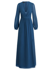 APART Langes Kleid aus Chiffon mit semitransparenten Ärmeln | petrol