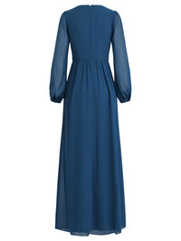 APART Langes Kleid aus Chiffon mit semitransparenten Ärmeln | petrol