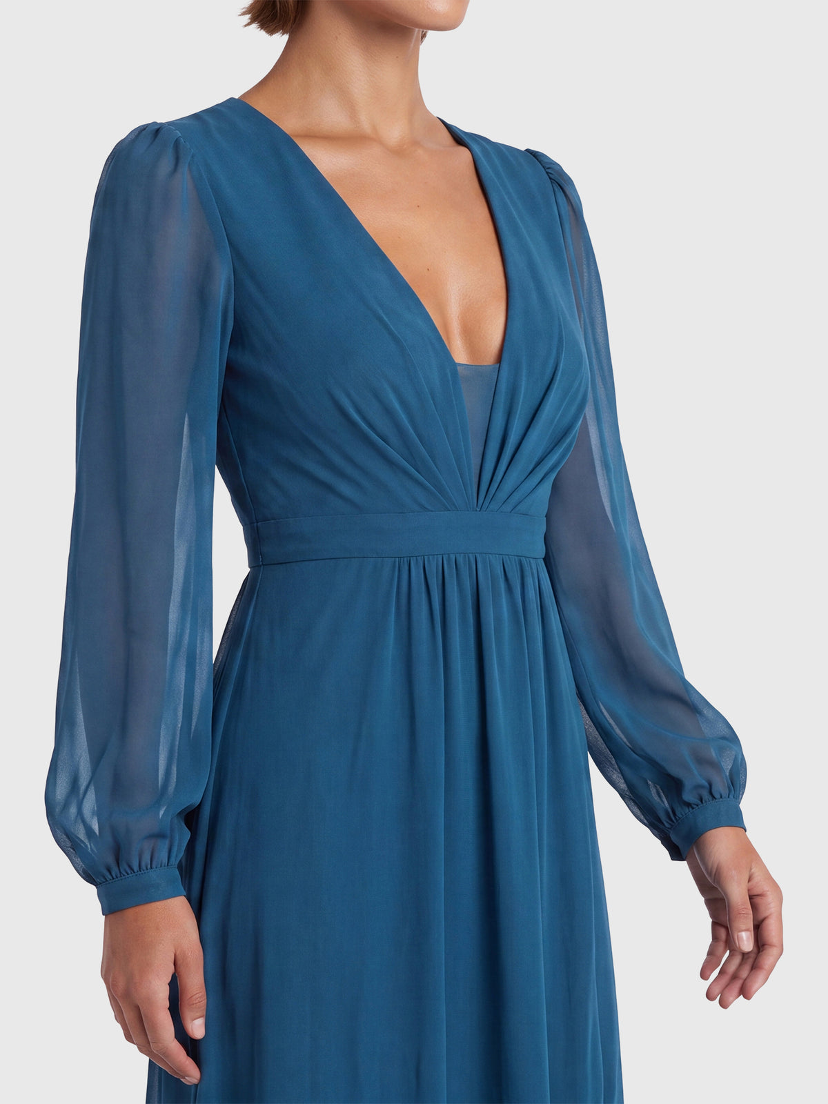 APART Langes Kleid aus Chiffon mit semitransparenten Ärmeln | petrol