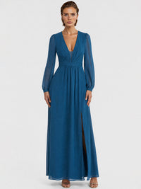APART Langes Kleid aus Chiffon mit semitransparenten Ärmeln | petrol