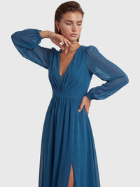 APART Langes Kleid aus Chiffon mit semitransparenten Ärmeln | petrol