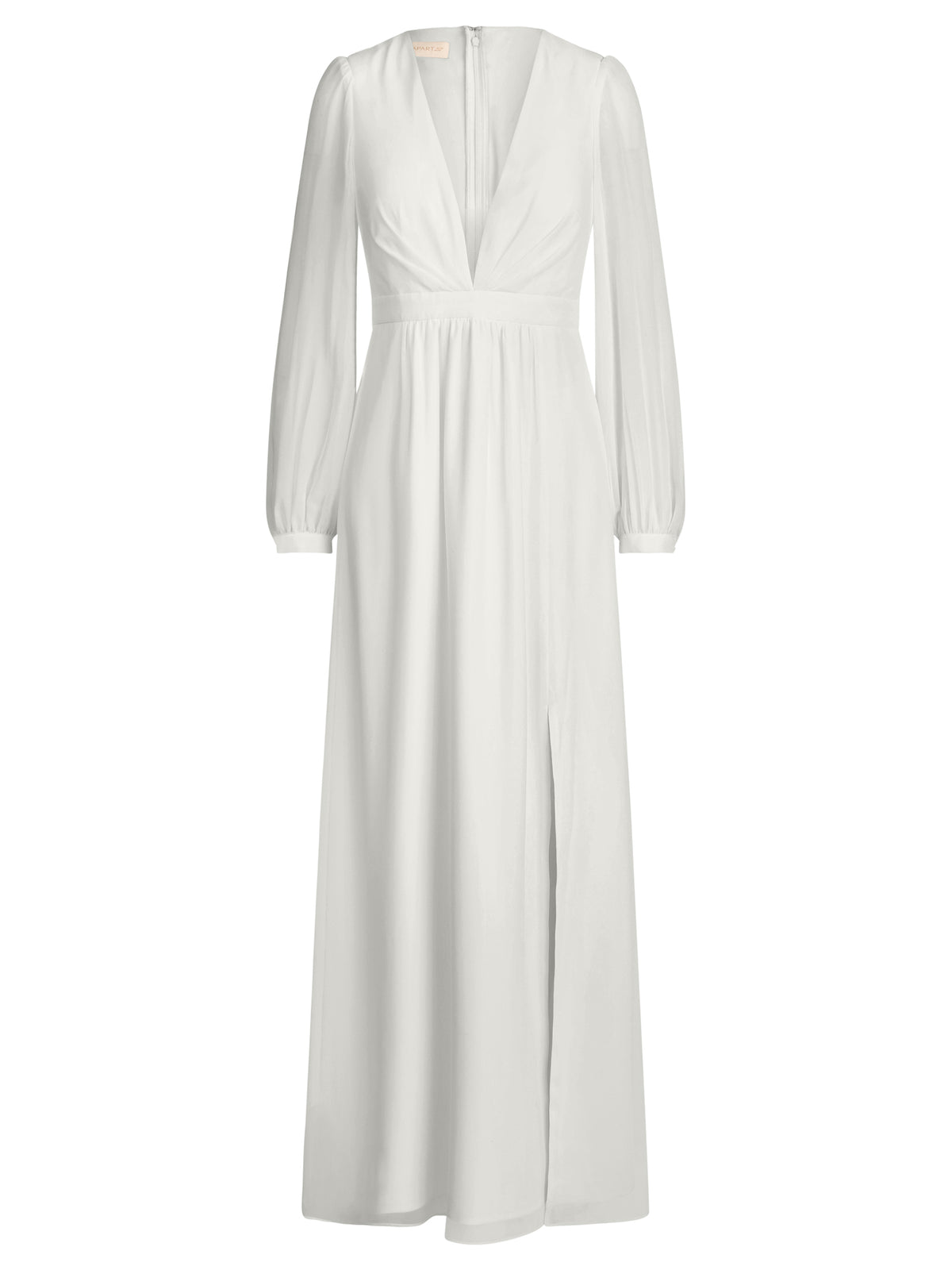 APART Langes Hochzeitskleid aus Chiffon mit semitransparenten Ärmeln | creme