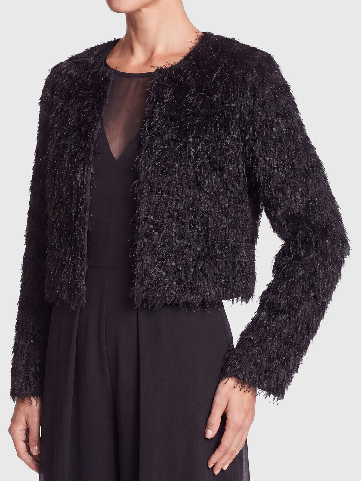 Kurze Fransenjacke mit Fancy Fransen | schwarz