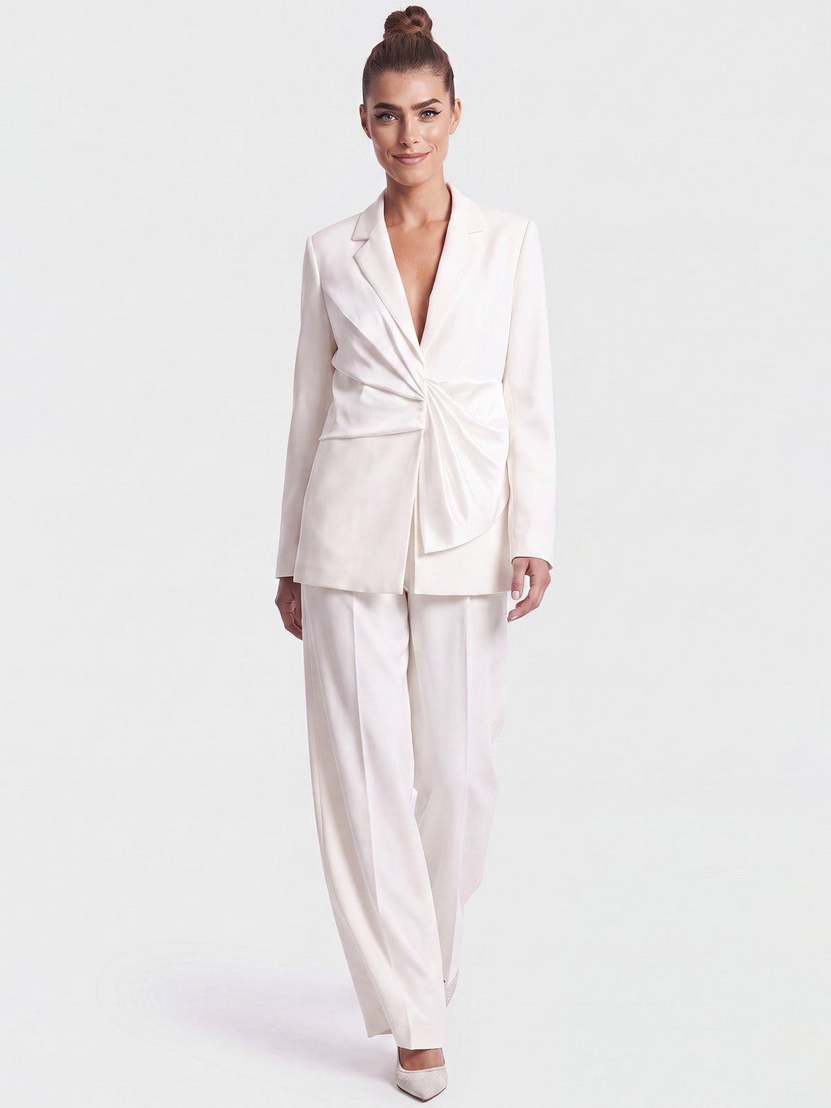 Blazer mit Satin-Drapierung | creme