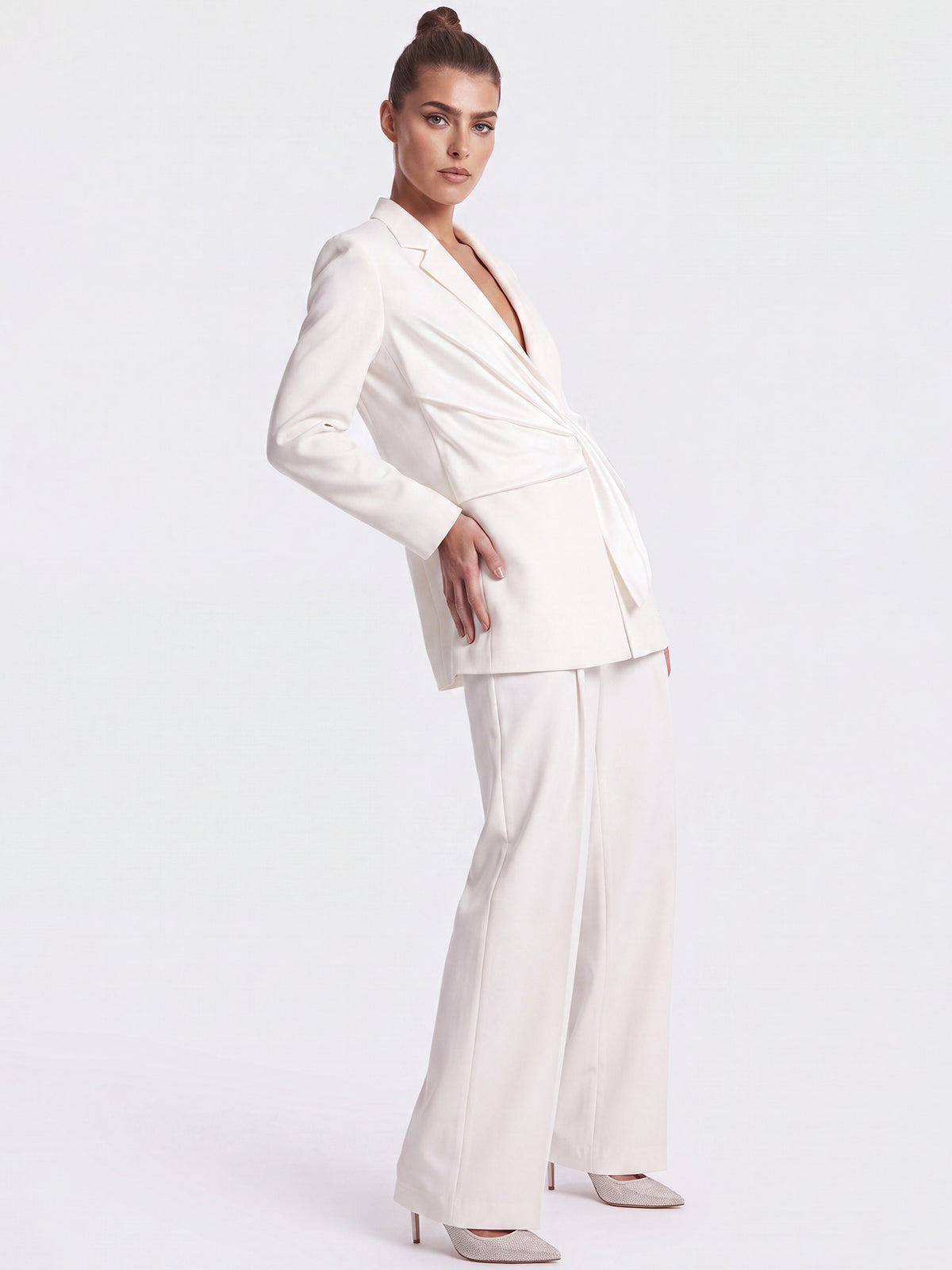 Blazer mit Satin-Drapierung | creme