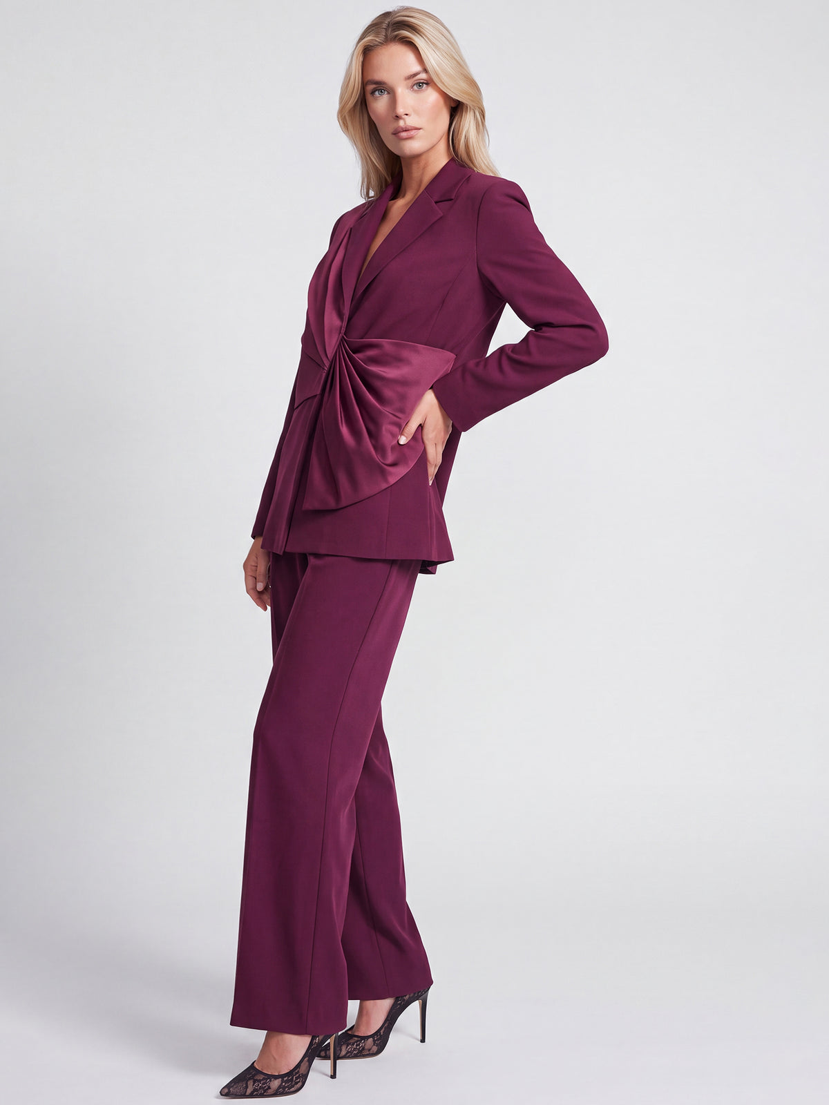 Blazer mit Satin-Drapierung | weinrot