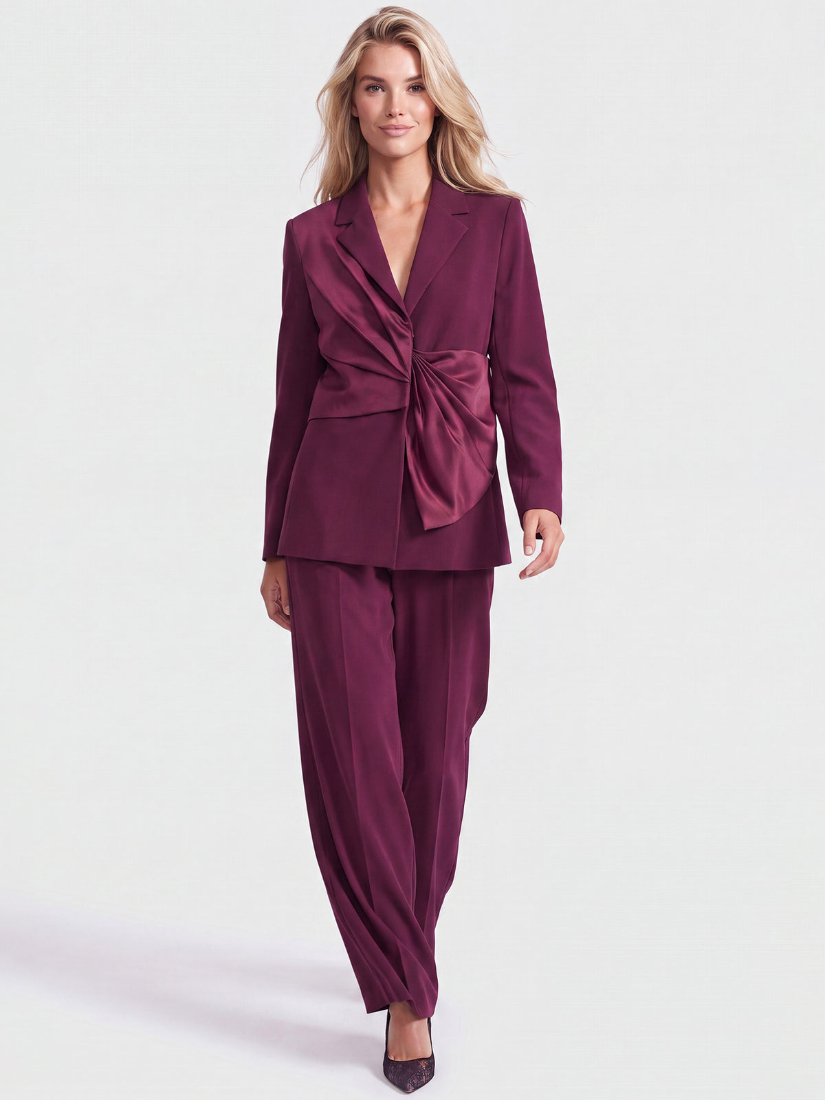 Blazer mit Satin-Drapierung | weinrot