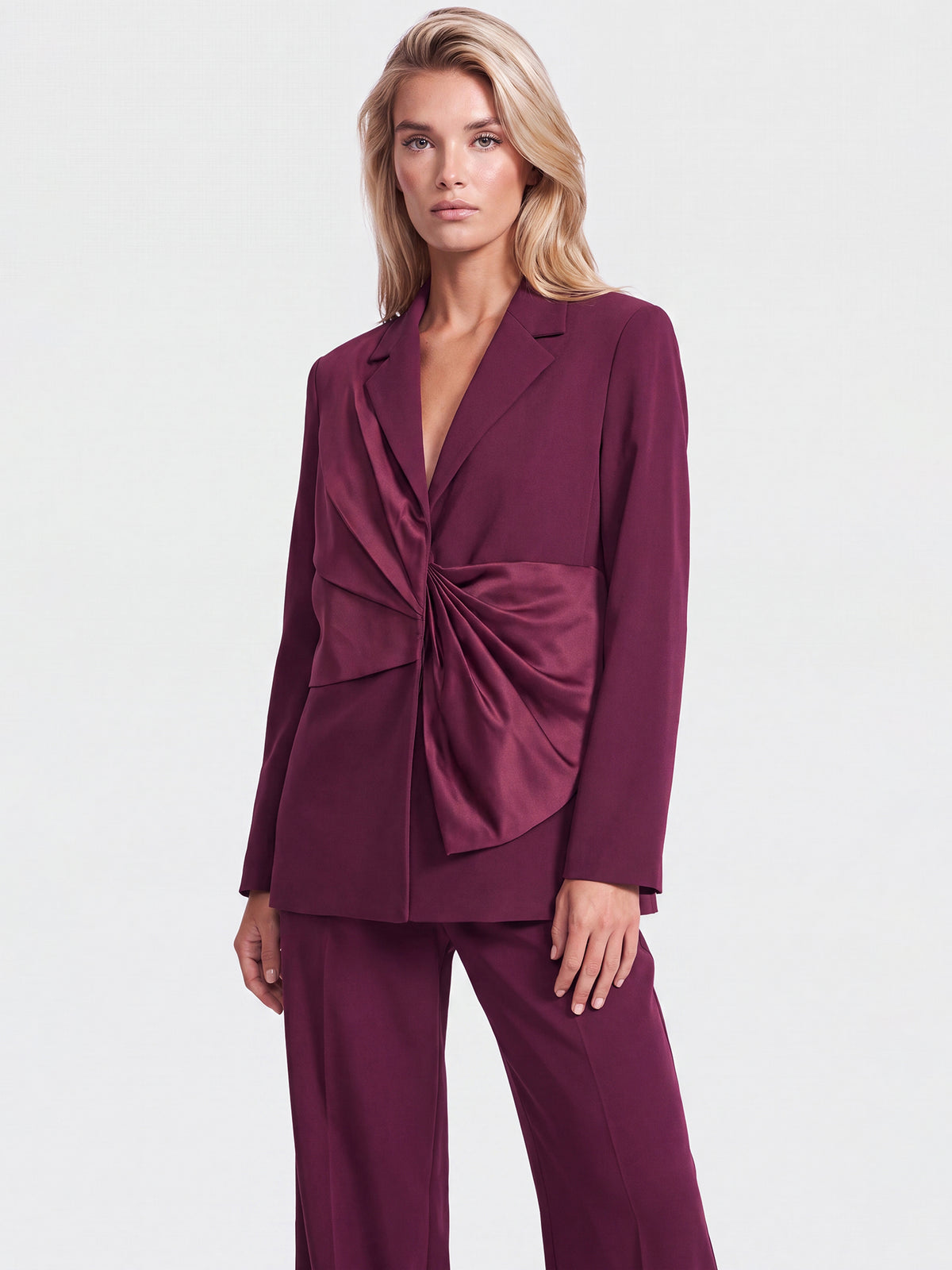 Blazer mit Satin-Drapierung | weinrot