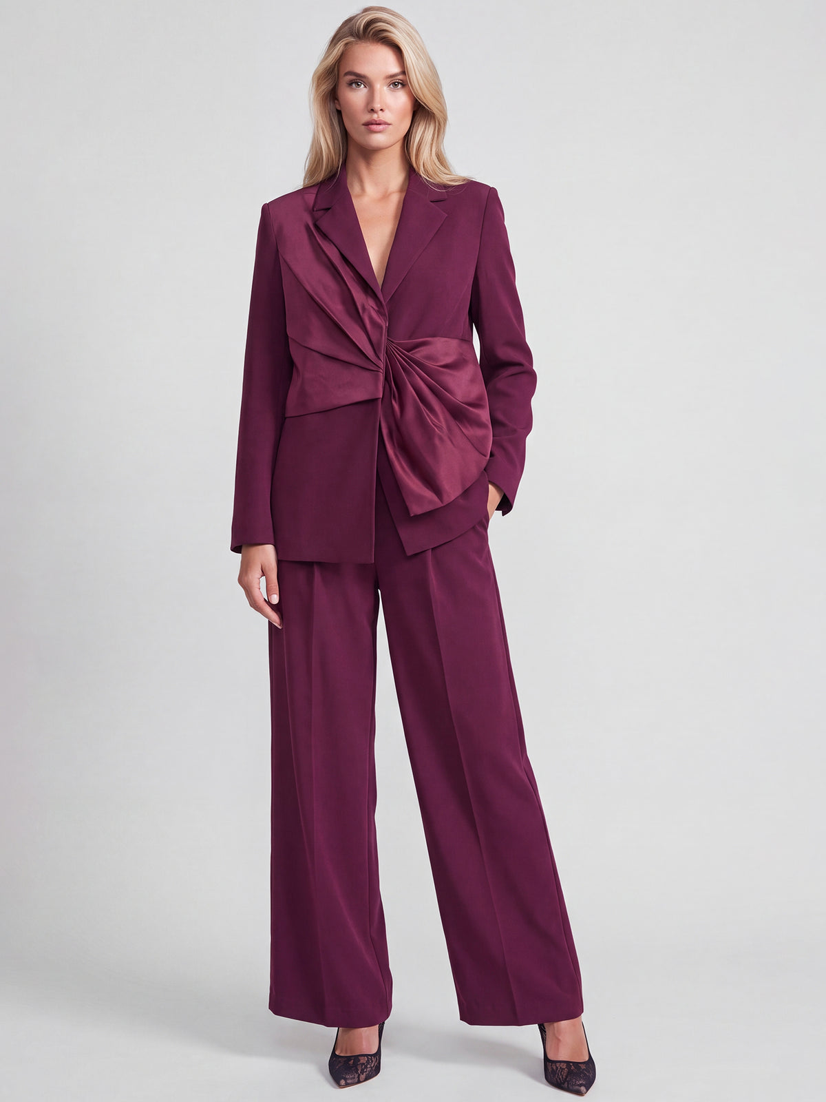 Blazer mit Satin-Drapierung | weinrot