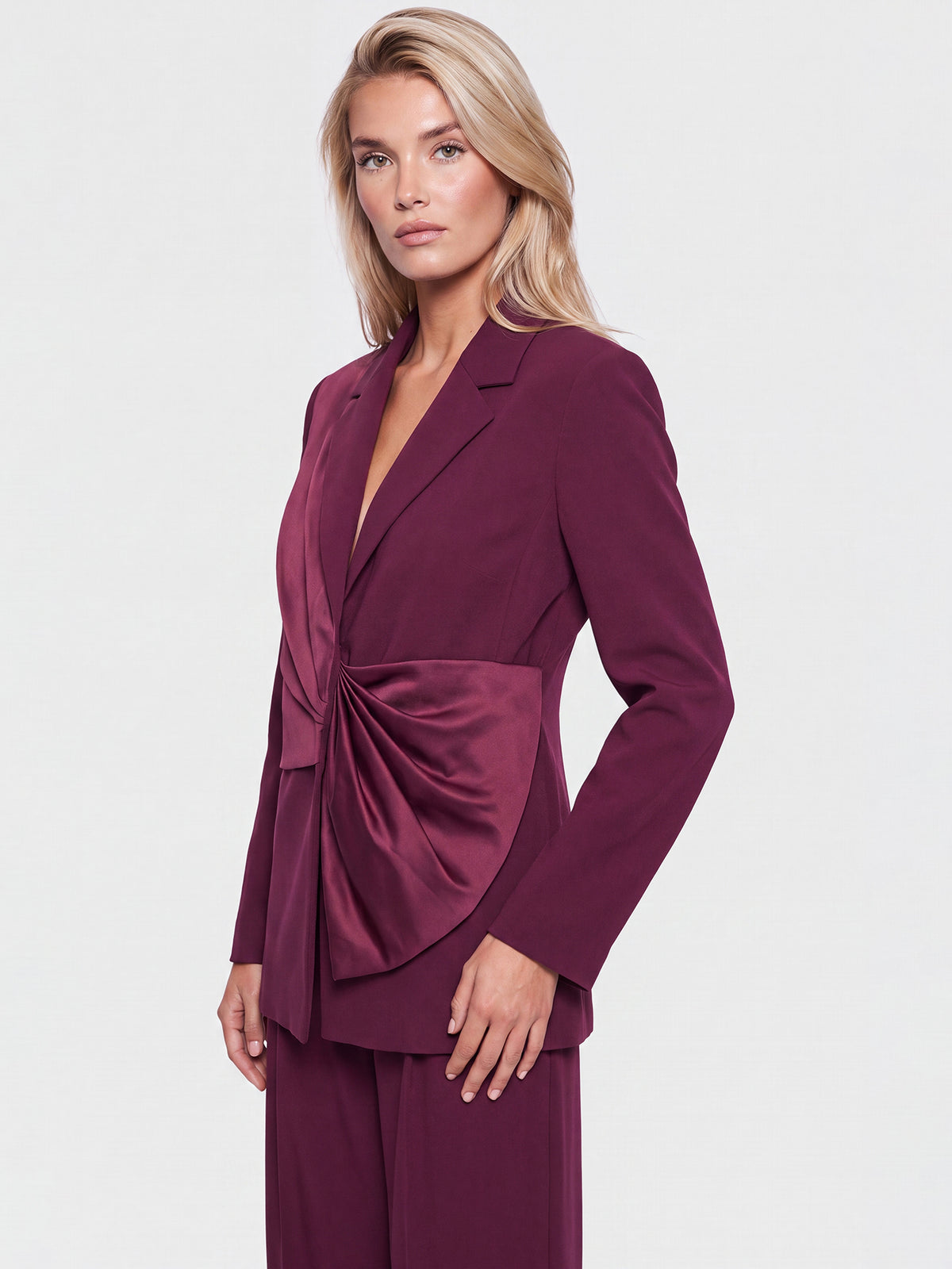 Blazer mit Satin-Drapierung | weinrot