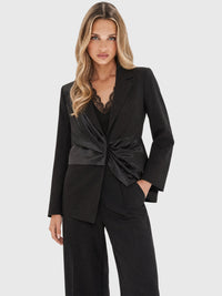 Blazer mit Satin-Drapierung | schwarz