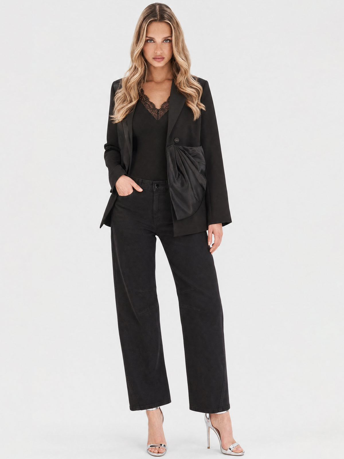 Blazer mit Satin-Drapierung | schwarz
