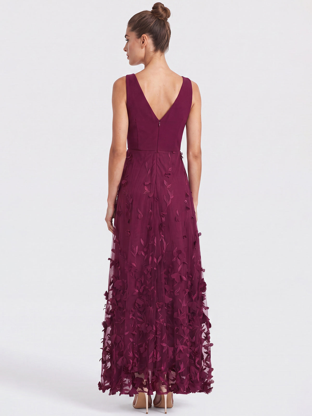 APART Maxikleid mit 3D-Blütenstickerei | weinrot